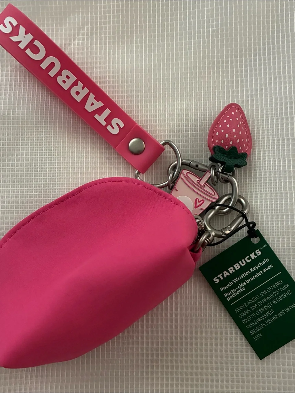 New Starbucks Pink Wristlet Pouch Keychain